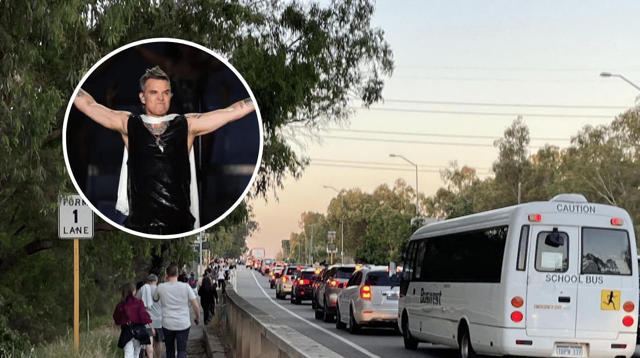 Robbie Williams moves today’s show to the Great Northern Highway traffic jam
