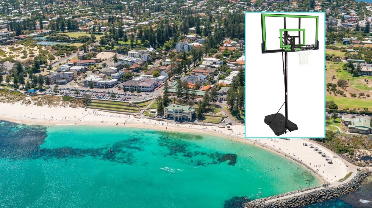 Cott family claims basketball hoop is a sculpture by the sea so the Council won’t force them to remove it for a few weeks