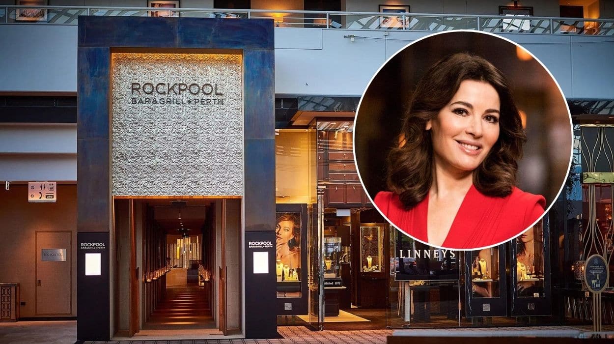 Nigella enjoys Perth delicacy of “farken waah-goo with extra tomato sauce” at Rockpool