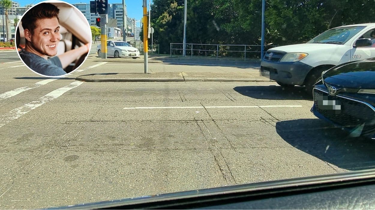 Driver keeps the traffic sensors guessing by stopping a full car’s length away from the line 